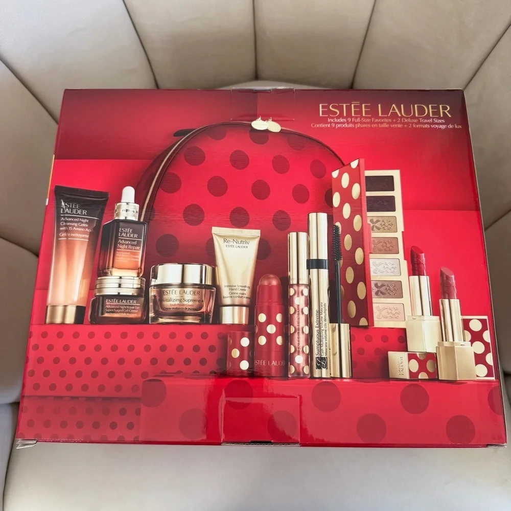 Estée Lauder Red Polka Dot Holiday Gift Empty Box Organizer Reusable Storage